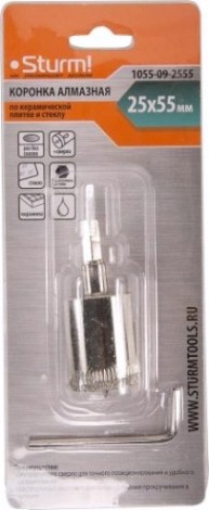 Алмазная коронка для мокрого сверления Sturm 1055-09-2555 по керамике и стеклу Алмазная коронка для мокрого сверления Sturm 1055-09-2555 по керамике и стеклу