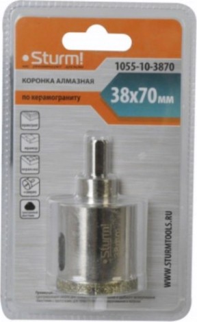 Алмазная коронка для мокрого сверления Sturm 1055-10-3870 по керамограниту 38х70 мм, хвост. с проточками