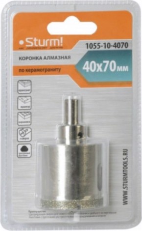 Алмазная коронка для мокрого сверления Sturm 1055-10-4070 по керамограниту 40х70 мм, хвост. с проточками