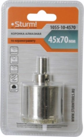 Алмазная коронка для мокрого сверления Sturm 1055-10-4570 по керамограниту 45х70 мм, хвост. с проточками