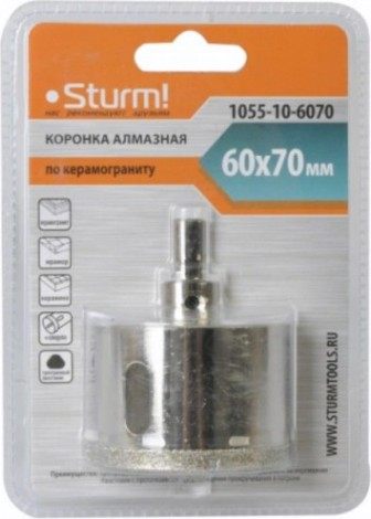 Алмазная коронка для мокрого сверления Sturm 1055-10-6070 по керамограниту 60х70 мм, хвост. с проточками