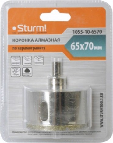 Алмазная коронка для мокрого сверления Sturm 1055-10-6570 по керамограниту 65х70 мм, хвост. с проточками