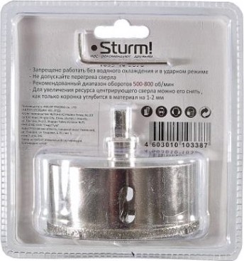Алмазная коронка для мокрого сверления Sturm 1055-10-9070 по керамограниту 90х70 мм, хвост. с проточками Алмазная коронка для мокрого сверления Sturm 1055-10-9070 по керамограниту 90х70 мм, хвост. с проточками
