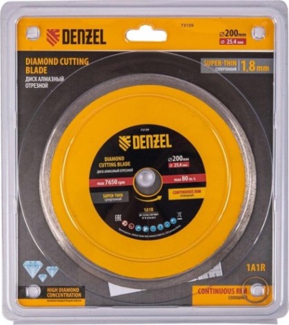 Алмазный диск для резки керамики Denzel сплошной, супертонкий, 200х25,4 мм, мокрый рез [73159]