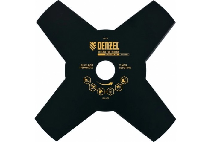 Диск кустореза Denzel 230х25,4 толщина 1,6 мм, 4 лезвия [96323]