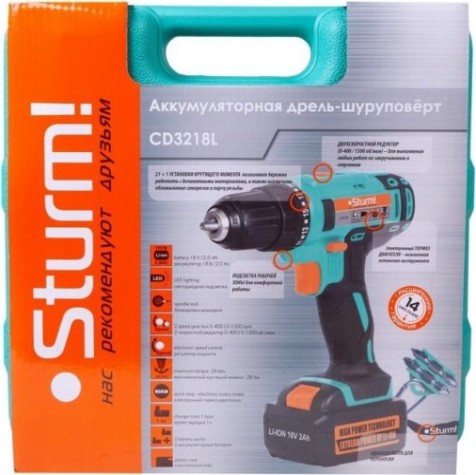 Дрель-шуруповерт аккумуляторная Sturm CD3218L Дрель-шуруповерт аккумуляторная Sturm CD3218L
