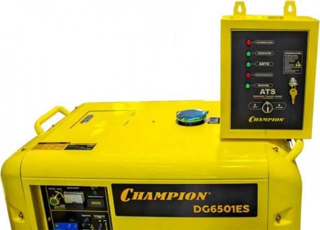 Электростанция дизельная с воздушным охлаждением CHAMPION DG6501ES+ATS в кожухе [DG6501ES]