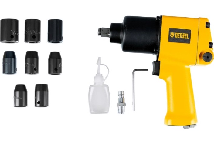 Гайковерт пневматический Denzel IW860 ударный + набор головок, 1/2" [57473]
