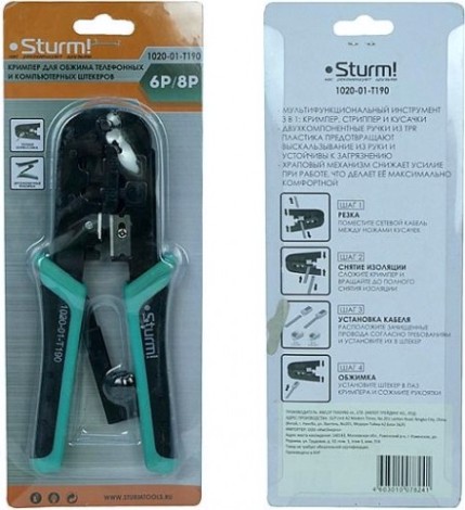 Клещи для обжима Sturm 1020-01-T190 телеф. и компьют. клемм Клещи для обжима Sturm 1020-01-T190 телеф. и компьют. клемм