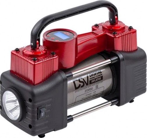 Компрессор автомобильный Dsv 213 000 smart, двухцилиндровый с led фонарем 65 л/мин [213000]
