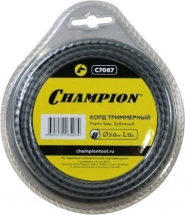Леска триммерная CHAMPION C7067 platin saw 3.0мм*12м зубчатая