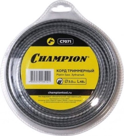 Леска триммерная CHAMPION C7071 platin saw 3.0мм*48м зубчатая + нож
