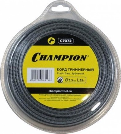 Леска триммерная CHAMPION C7072 platin saw 3.5мм*35м (зубчатый)+нож