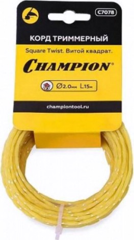 Леска триммерная CHAMPION C7078 square twist 2.0мм *15м витой квадрат