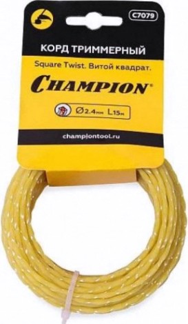 Леска триммерная CHAMPION C7079 square twist 2.4мм *15м витой квадрат