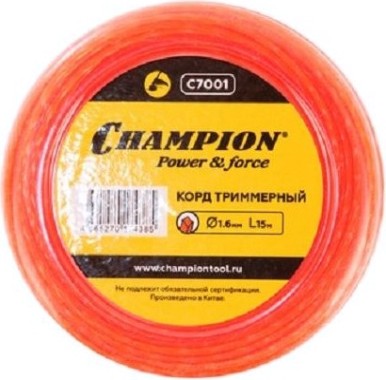 Леска триммерная CHAMPION Twisted Square 1.6мм/ 15м витой квадрат (C7001) [C7001]
