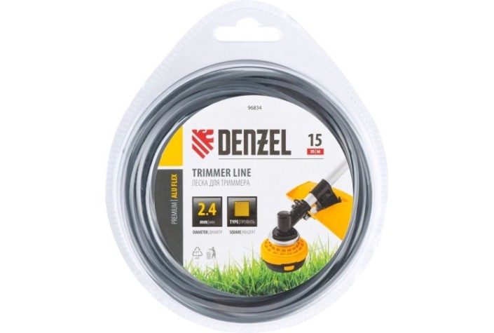 Леска триммерная Denzel ALUFLEX армированная алюминием квадратная, 2,4 мм х 15 м. [96834]