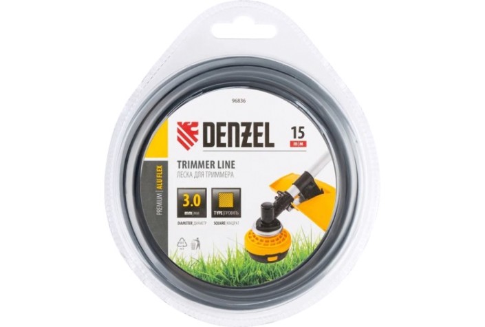 Леска триммерная Denzel ALUFLEX армированная алюминием квадратная, 3,0 мм х 15 м. [96836]