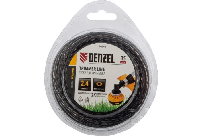 Леска триммерная Denzel EXTRA CORD двухкомпонентная эллипс 2,4 мм х 15 м. [96248]