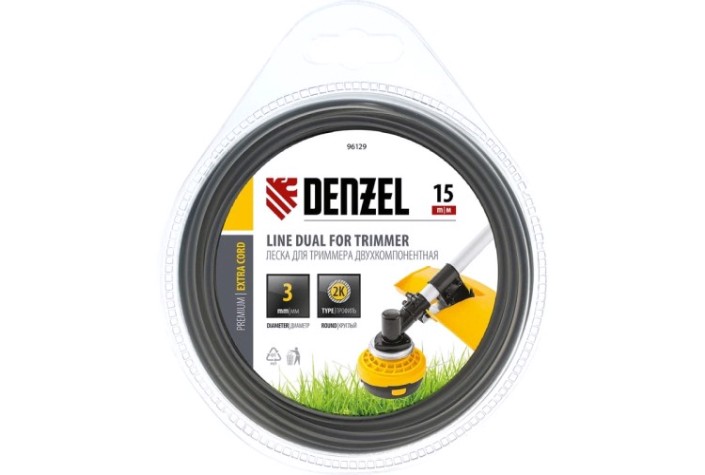 Леска триммерная Denzel EXTRA CORD двухкомпонентная круглая 3,0 мм 15 м. [96129]
