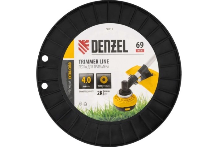 Леска триммерная Denzel EXTRA CORD двухкомпонентная круглая, 4,0 мм х 69 м. [96811]