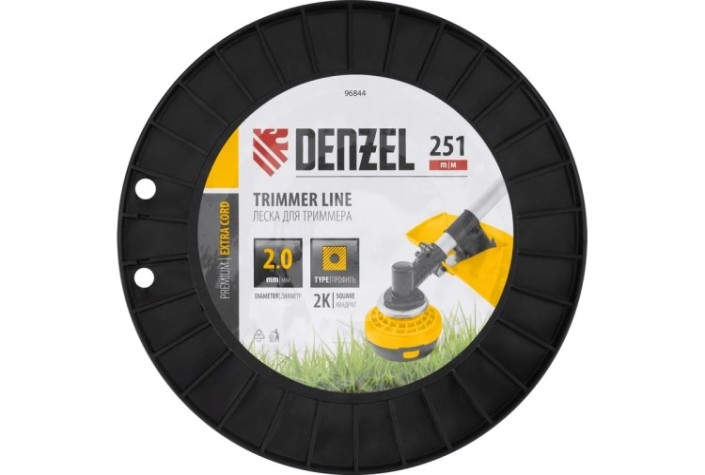 Леска триммерная Denzel EXTRA CORD двухкомпонентная квадрат, 2,0 мм х 251 м. [96844]