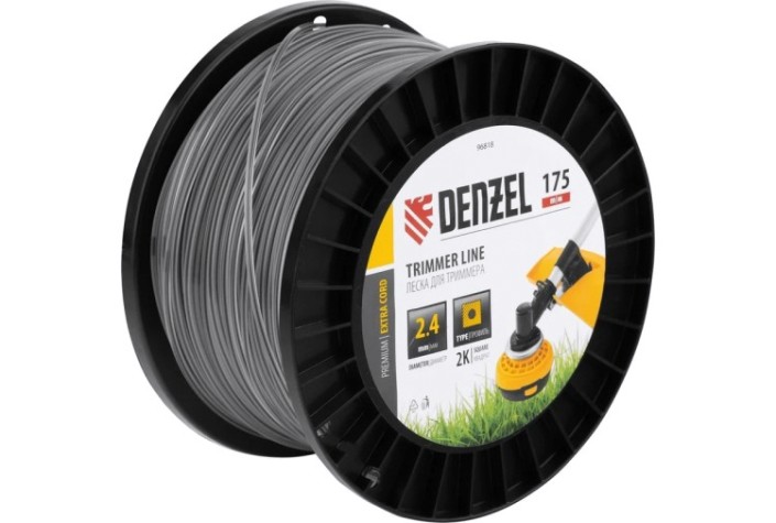 Леска триммерная Denzel EXTRA CORD двухкомпонентная квадрат, 2,4 мм х 175 м. [96818]
