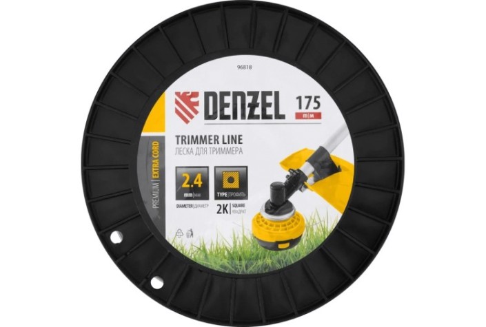 Леска триммерная Denzel EXTRA CORD двухкомпонентная квадрат, 2,4 мм х 175 м. [96818]