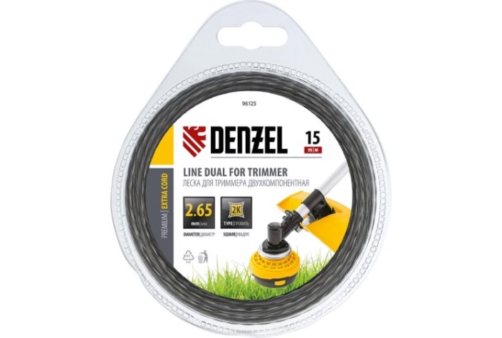 Леска триммерная Denzel EXTRA CORD двухкомпонентная квадрат 2,65 мм 15 м. [96125]