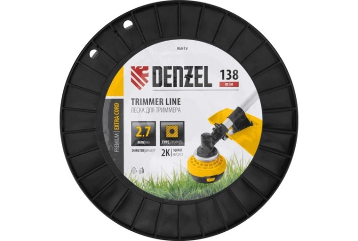 Леска триммерная Denzel EXTRA CORD двухкомпонентная квадрат, 2,7 мм х 138 м. [96819]