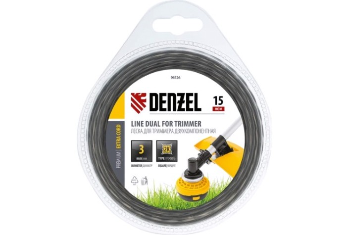 Леска триммерная Denzel EXTRA CORD двухкомпонентная квадрат 3,0 мм 15 м. [96126]