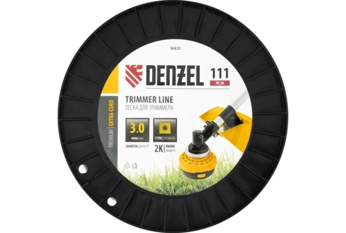 Леска триммерная Denzel EXTRA CORD двухкомпонентная квадрат, 3,0 мм х 111 м. [96820]