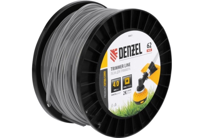 Леска триммерная Denzel EXTRA CORD двухкомпонентная квадрат, 4,0 мм х 62 м. [96821]