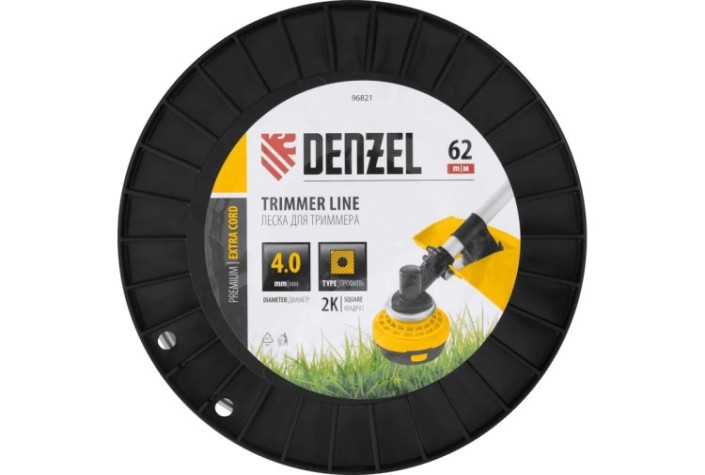 Леска триммерная Denzel EXTRA CORD двухкомпонентная квадрат, 4,0 мм х 62 м. [96821]
