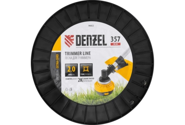 Леска триммерная Denzel EXTRA CORD двухкомпонентная витой квадрат, 2,0 мм х 357 м. [96822]