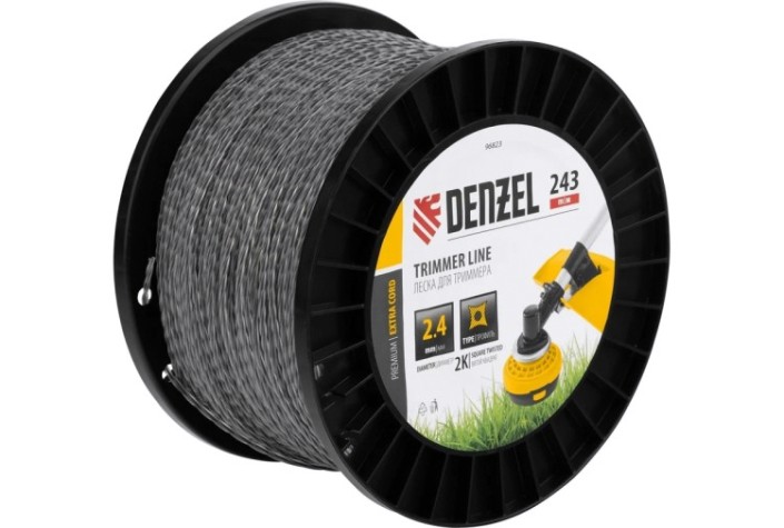 Леска триммерная Denzel EXTRA CORD двухкомпонентная витой квадрат, 2,4 мм х 243 м. [96823]