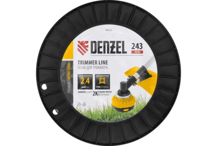 Леска триммерная Denzel EXTRA CORD двухкомпонентная витой квадрат, 2,4 мм х 243 м. [96823]