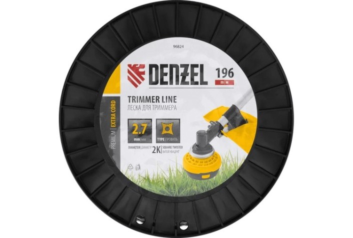 Леска триммерная Denzel EXTRA CORD двухкомпонентная витой квадрат, 2,7 мм х 196 м. [96824]