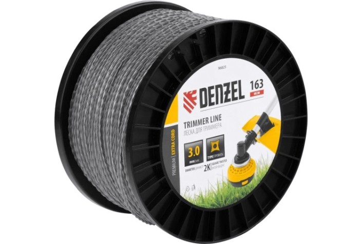 Леска триммерная Denzel EXTRA CORD двухкомпонентная витой квадрат, 3,0 мм х 163 м. [96825]