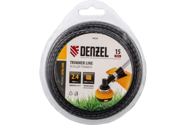 Леска триммерная Denzel EXTRA CORD двухкомпонентная зубчатый квадрат, 2,4 мм х 15 м. [96258]
