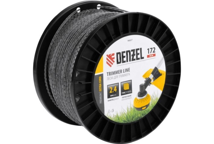 Леска триммерная Denzel EXTRA CORD двухкомпонентная зубчатый квадрат, 2,4 мм х 172 м. [96827]