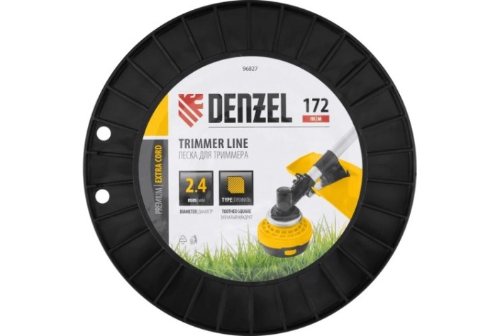 Леска триммерная Denzel EXTRA CORD двухкомпонентная зубчатый квадрат, 2,4 мм х 172 м. [96827]