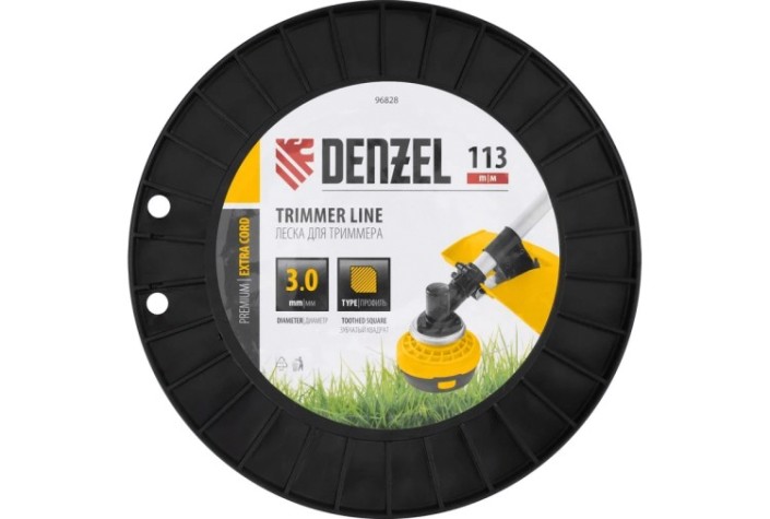 Леска триммерная Denzel EXTRA CORD двухкомпонентная зубчатый квадрат, 3,0 мм х 113 м. [96828]