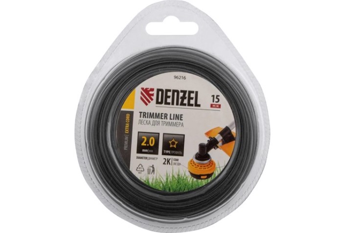 Леска триммерная Denzel EXTRA CORD двухкомпонентная звезда, 2,0 мм х 15 м. [96216]