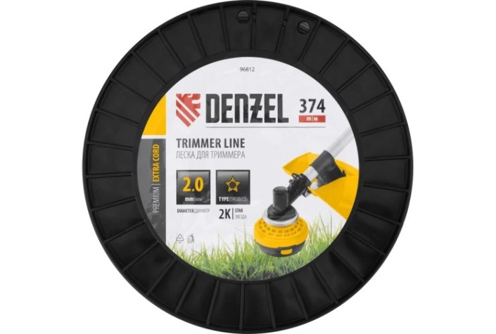 Леска триммерная Denzel EXTRA CORD двухкомпонентная звезда, 2,0 мм х 374 м. [96812]