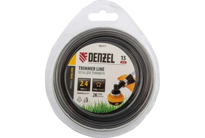Леска триммерная Denzel EXTRA CORD двухкомпонентная звезда, 2,4 мм х 15 м. [96217]