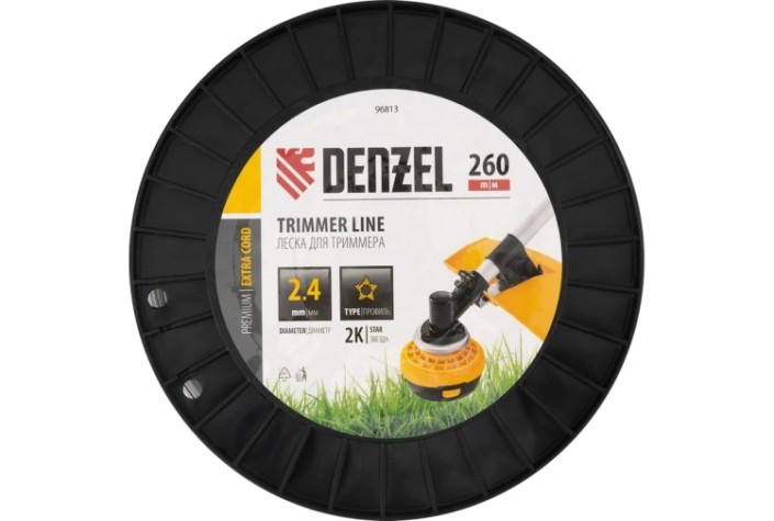 Леска триммерная Denzel EXTRA CORD двухкомпонентная звезда, 2,4 мм х 260 м. [96813]