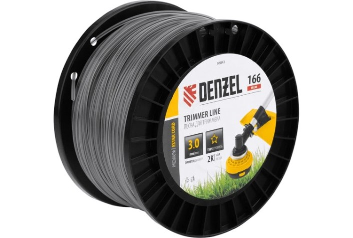 Леска триммерная Denzel EXTRA CORD двухкомпонентная звезда, 3,0 мм х 166 м. [96843]