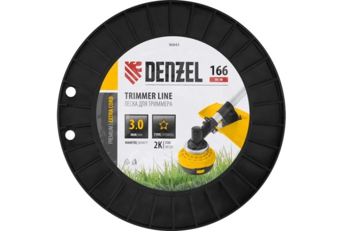 Леска триммерная Denzel EXTRA CORD двухкомпонентная звезда, 3,0 мм х 166 м. [96843]