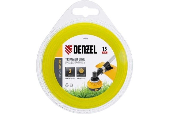 Леска триммерная Denzel FLEX CORD круглая 3 мм х15 м. [96109]